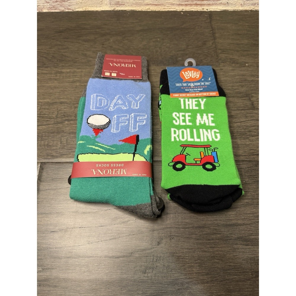 Mens Crew Socks Set 2 Golf Print Novelty Funny Gift "they See Me Rollin"